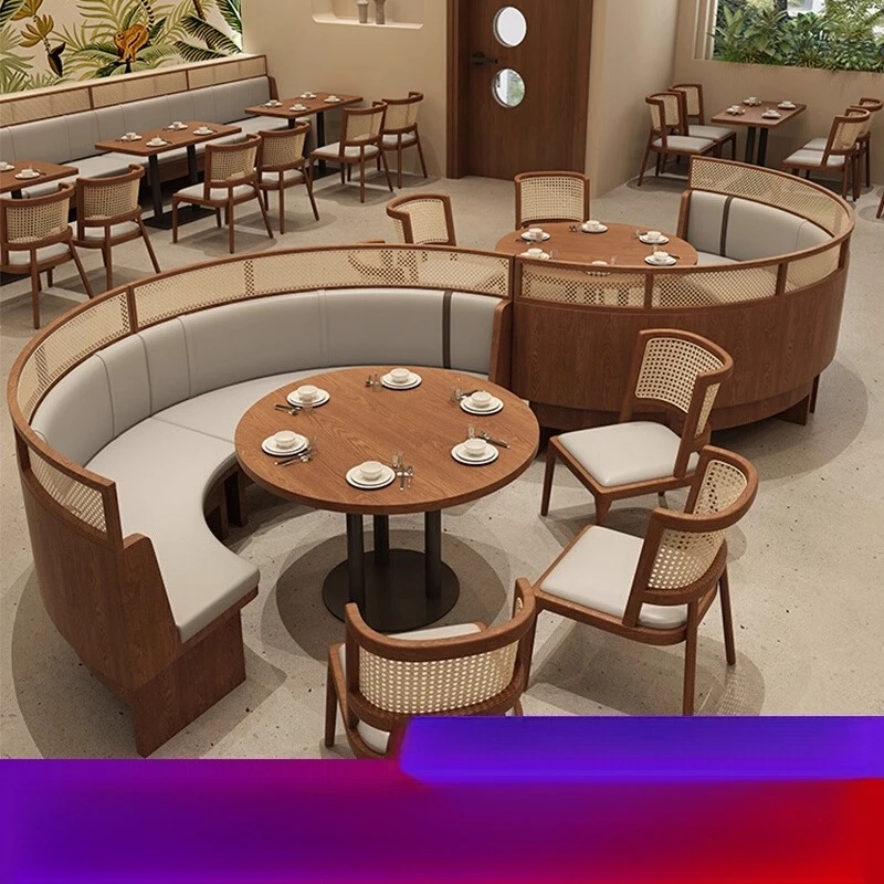 Theme Restaurant Seat Sofa Solid Wood Dining Chair Rattan South East Asia Wall Western Restaurant Dining