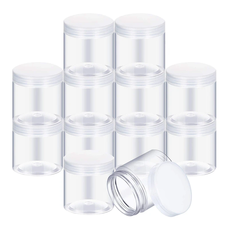 

Empty 12-Pack Transparent Plastic Storage Spice Jar Wide Mouth Plastic Container With Lid For Beauty Products, DIY Mucus Manufac