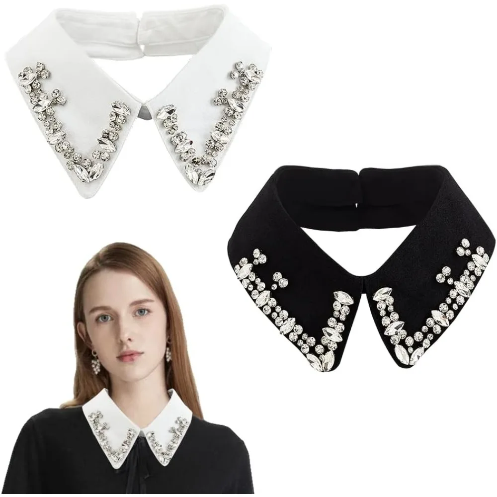 

2 шт. съемных воротников-чокеров со стразами, имитирующих полурубашку/блузку, для женщин