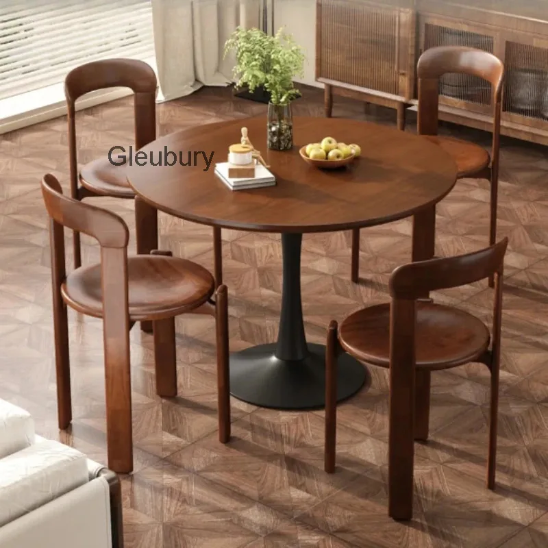Vintage Style Round Dining Table Set with Wooden Chairs, Kitchen Table for 2-4 People