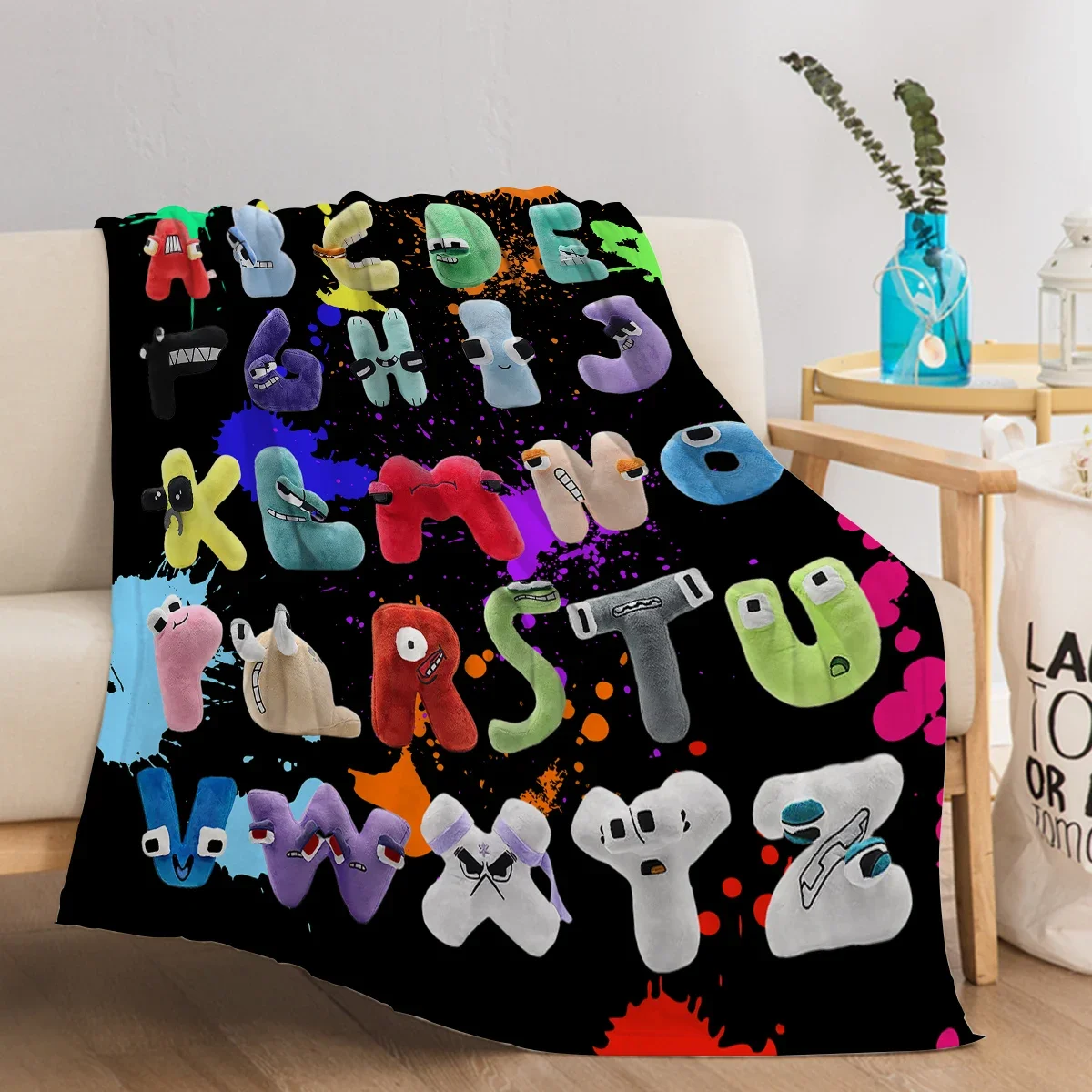 Funny Alphabet Blanket Colourful Alphabet Printed Soft Flannel Blanket Warm Cozy Blanket Lore for Teens Adults