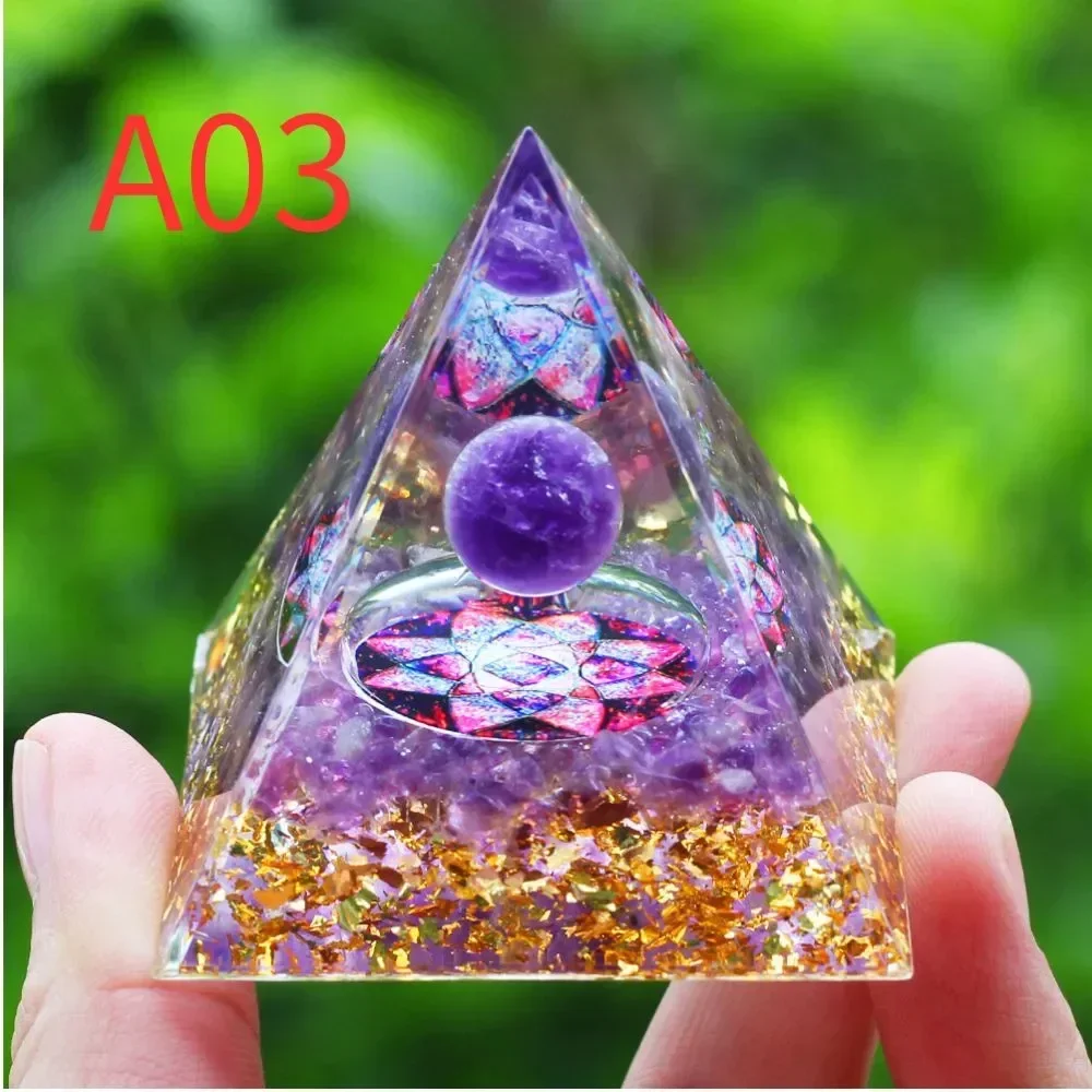 Crystals Stone Orgone Pyramid Energy Generator Natural Amethyst& Peridot Reiki Chakra Meditation Tool Room Decor Christmas Gifts
