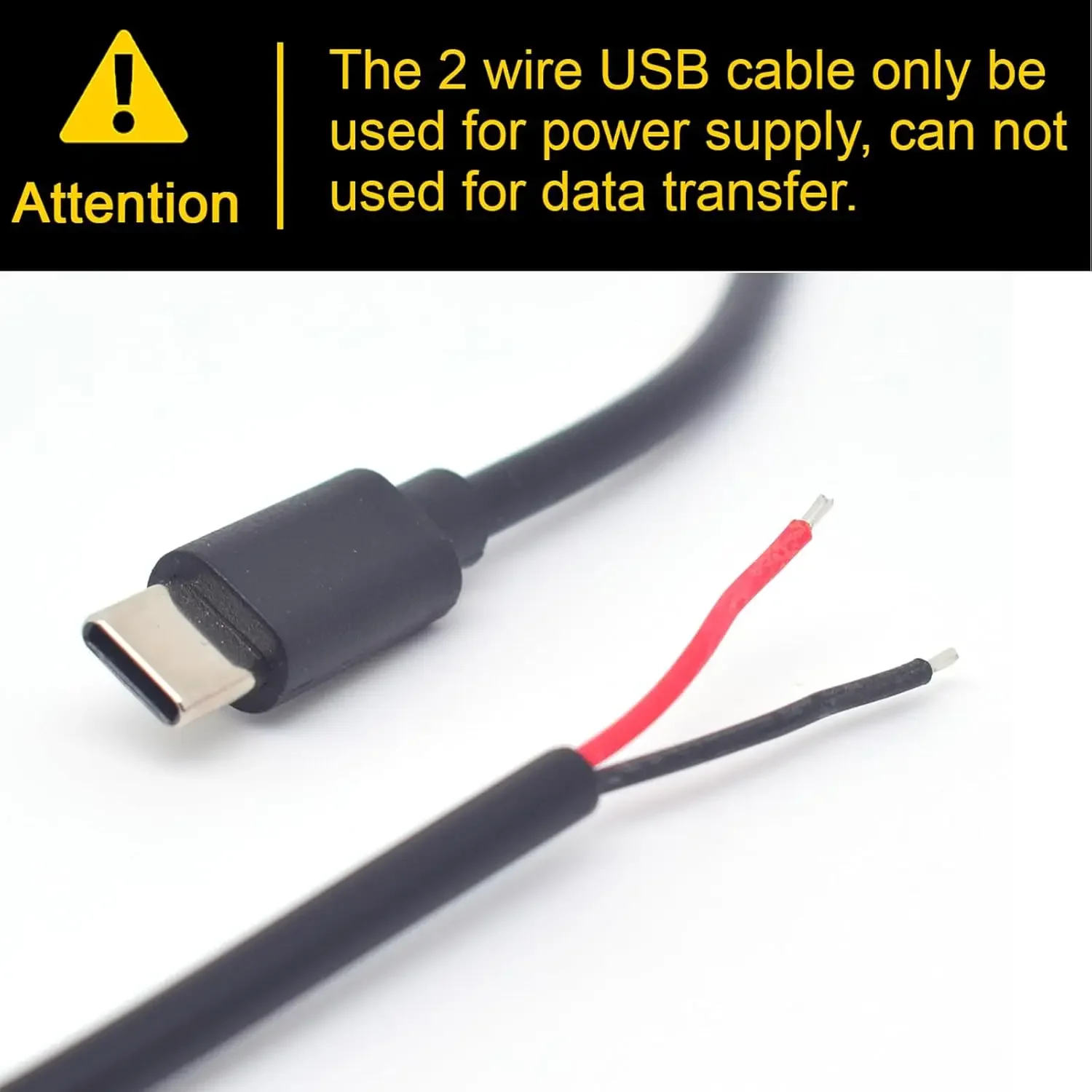 USB Type C Male Pigtail Cable 5V 3A Singe USB C to 2 Pin Bare Wire Open End 24AWG Cord DIY for USB C Equipment Installed 0.3/1M