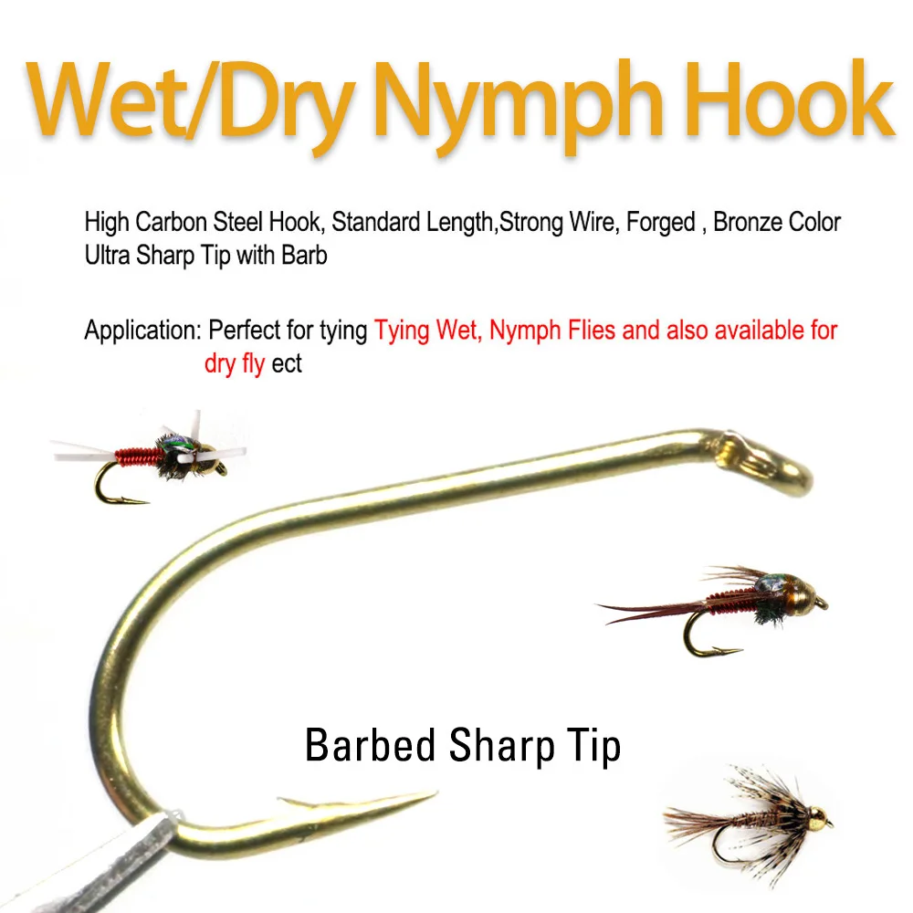 50 Stück # 8 - # 20 2X lange Angelhaken aus Kohlenstoffstahl mit Widerhaken für Trockenfliegen, Nassfliegen, Nymphen, Scuds, Caddis, Streamer – Fliegenbindehaken – Detail 4