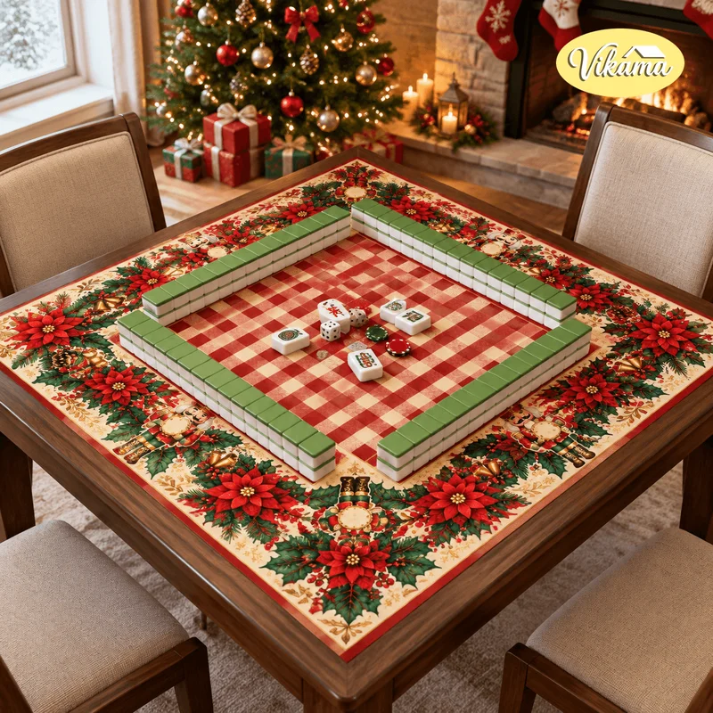 VIKAMA Buffalo Check Mahjong Table Mat, American-Style Sectioned Non-Slip and Noise-Reducing Game Tablecloth, Home Decor