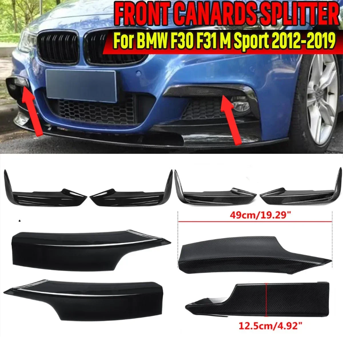 Par de luz de nevoeiro lâmpada sobrancelha quadro capa para bmw f30 f31 f35 m esporte 2012-2019 carro amortecedor dianteiro lábio divisor canard spoiler
