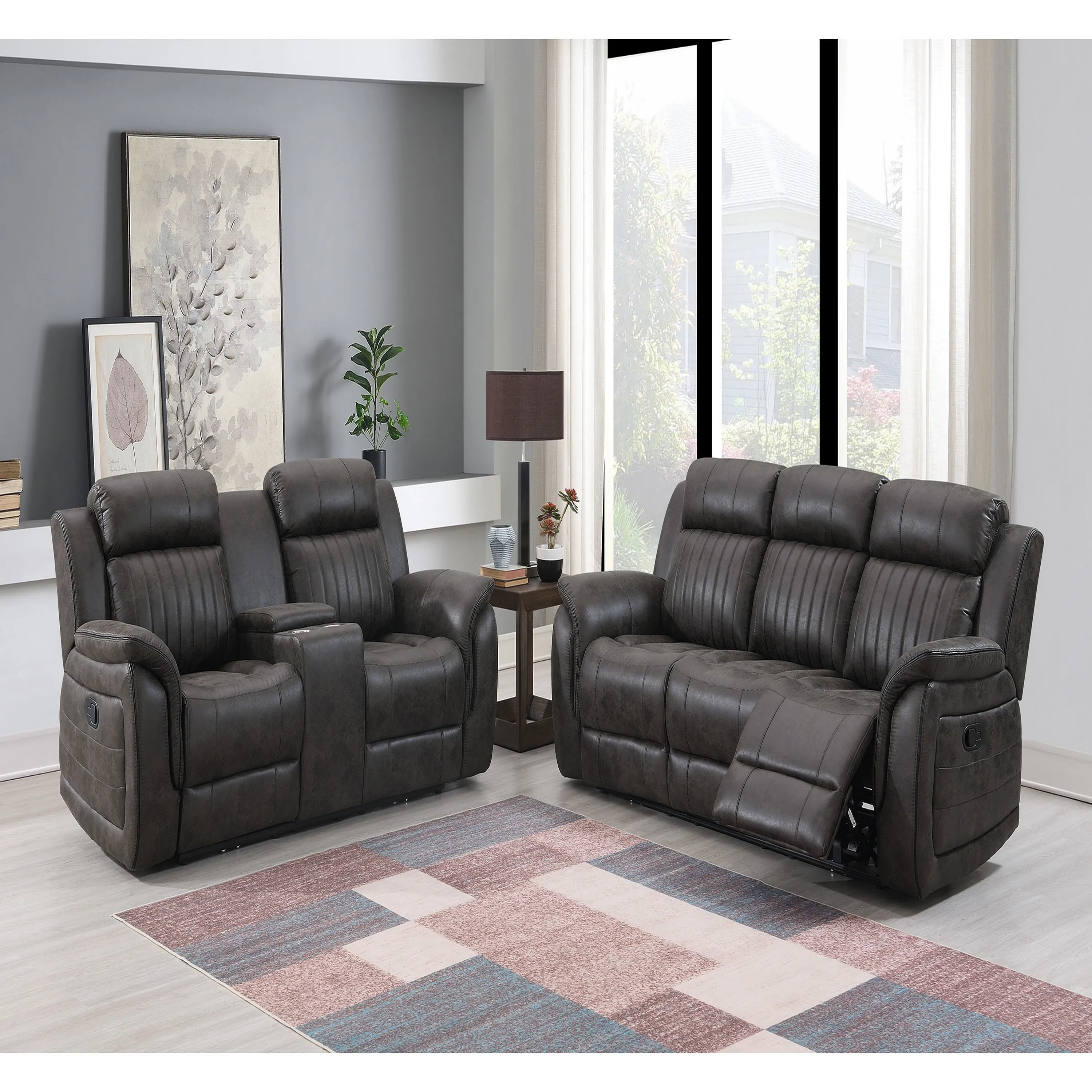 

# Leather Three Seat Square Reclining Sofa-Convertible For Apartment & Hotel Use
