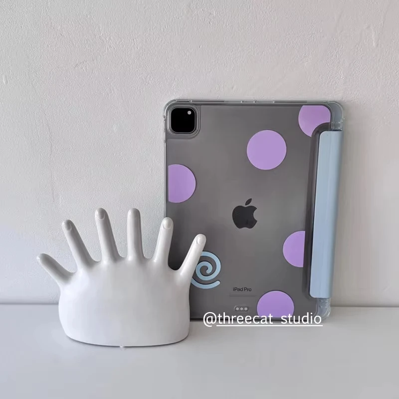 Korean Ins Pink Purple Large Polka Dots Tablet Case For iPad Case iPad 11 Air 7 6 5 4 10 Pro 2025 8 9 Y+3 Fold Cover With Pencil