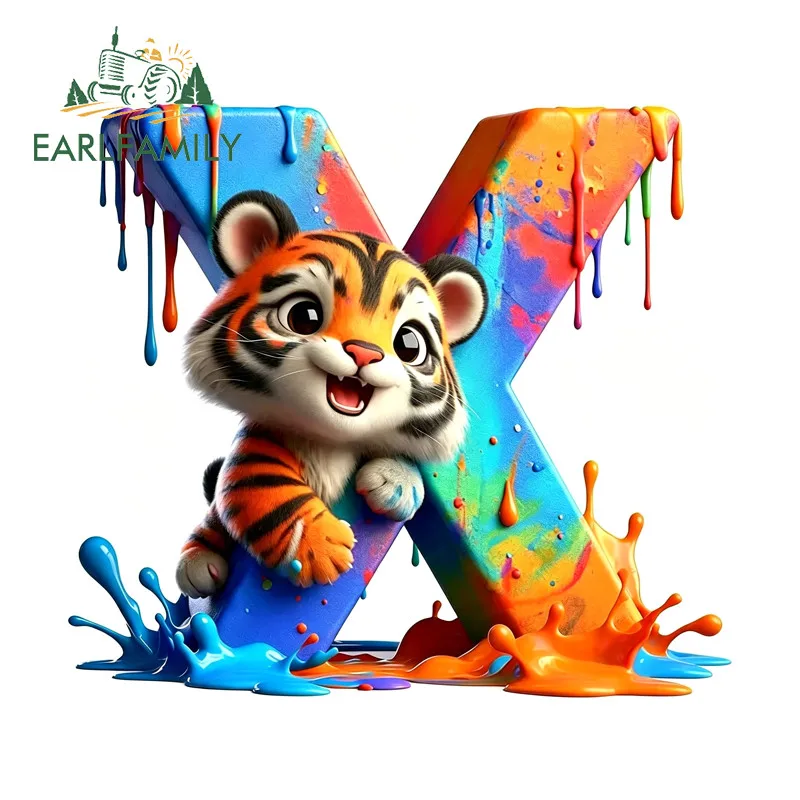 EARLFAMILY Tiger Colorful Letters Car Stickers Occlusion Scratch Campervan Windshield Vinyl Decal Personality Car Accessories