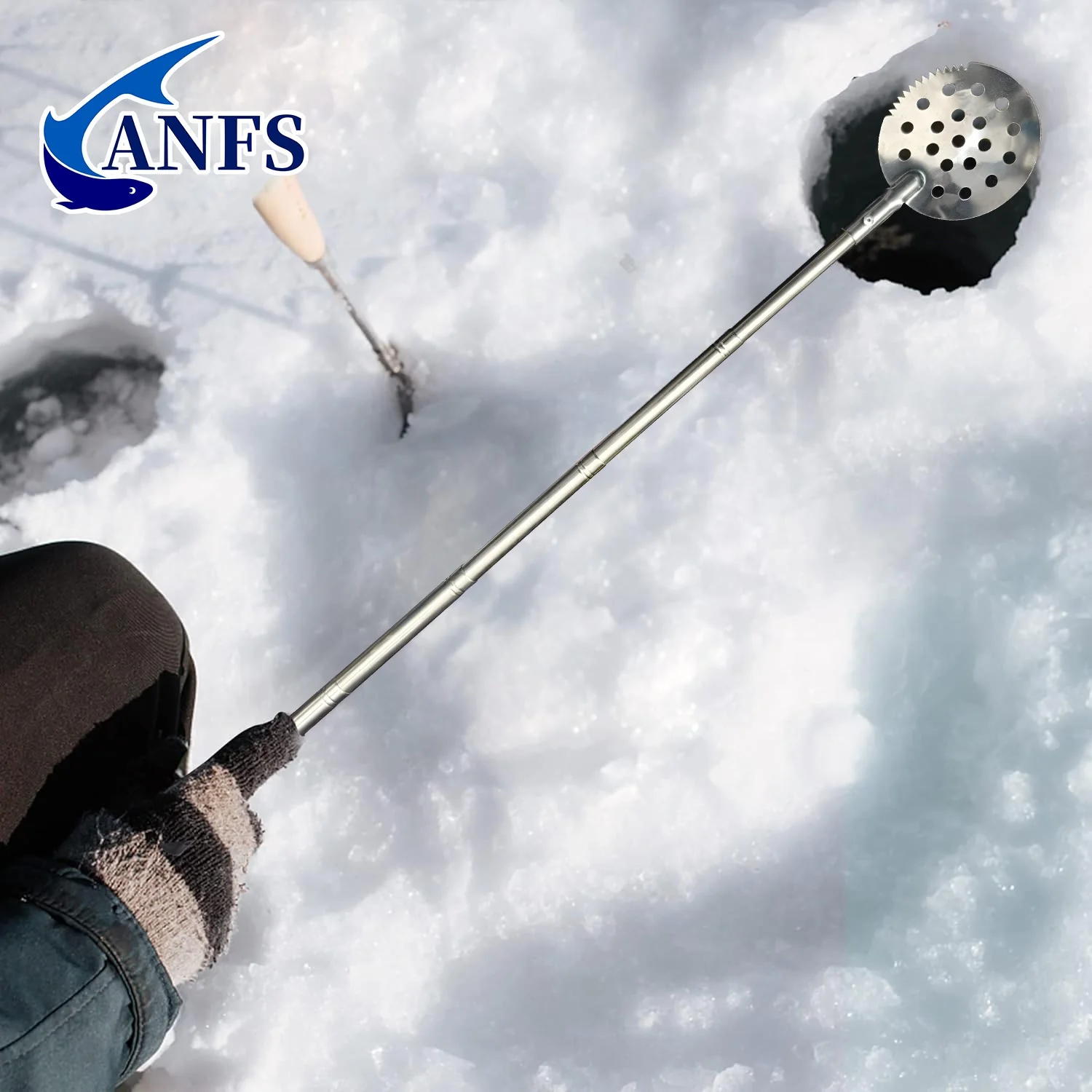 ANFS قابل للسحب الجليد الصيد مقشدة مغرفة الشتاء الجليد الصيد مغرفة مع مقبض طويل-مثالية الجليد معدات صيد الأسماك للصياد