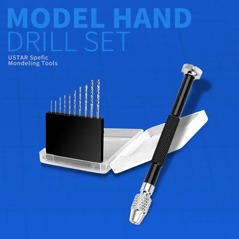 U-STAR UA-90800 Precision Mini Hand Drill Set with 10pcs Drill Bits 0.3-1.2mm Model DIY Craft Tool