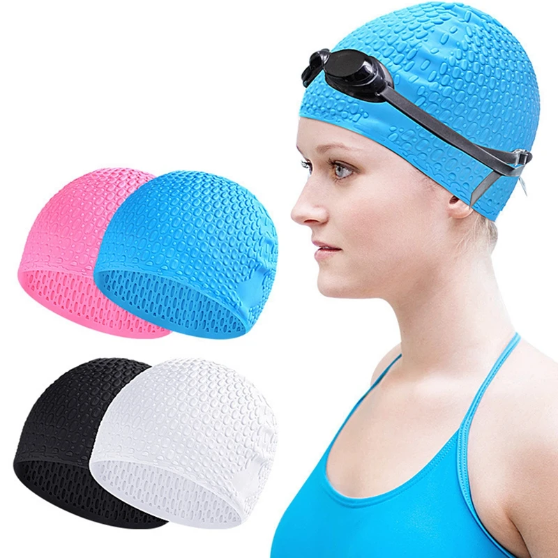Gorro de natación para mujer, Unisex, para niñas y hombres, gorro de baño, gorro de natación elástico, drapeado, tamaño libre, piscina, deporte, turbante de silicona elástico