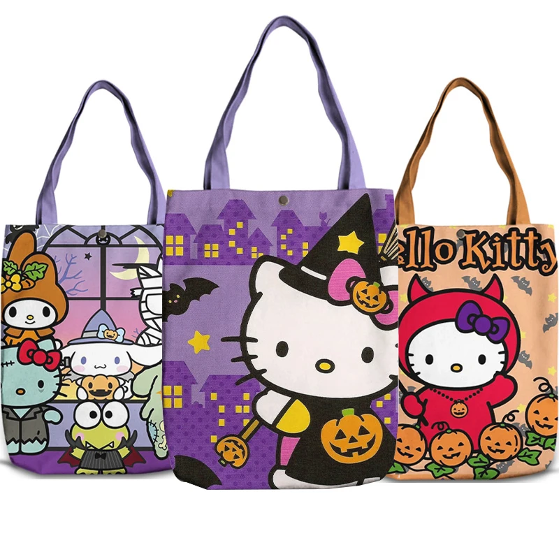 

Kawaii Sanrio Halloween Hello Kittys Shoulder Bags Cartoon Anime Kuromi Girl Canvas Shoulder Bag Shopping Bag Top-Handle Bags