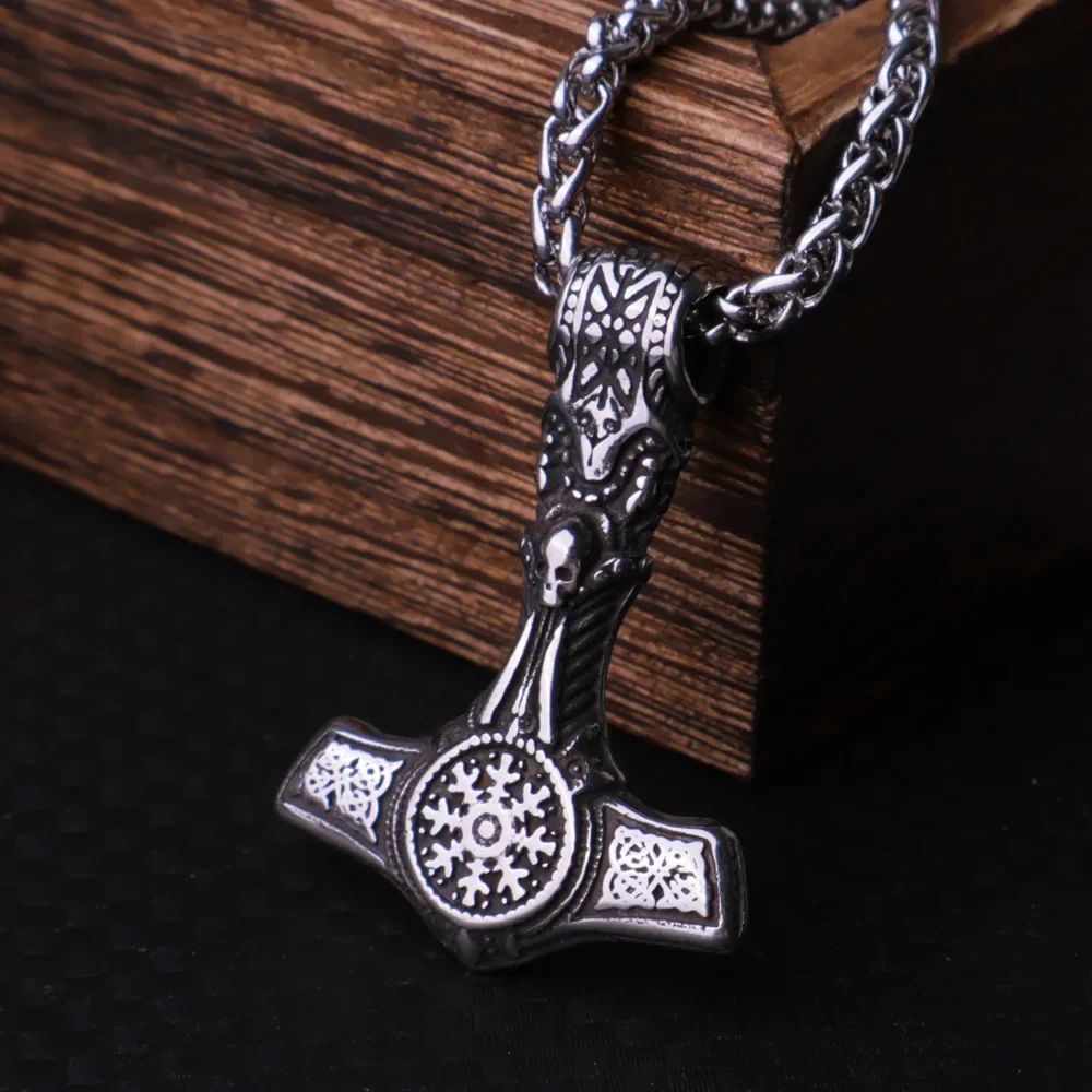 Retro Nordic Ethnic Style Odin Gods Thor's Hammer Celtic Necklace Men's Punk Motorcycle Rock Exorcism Jewelry