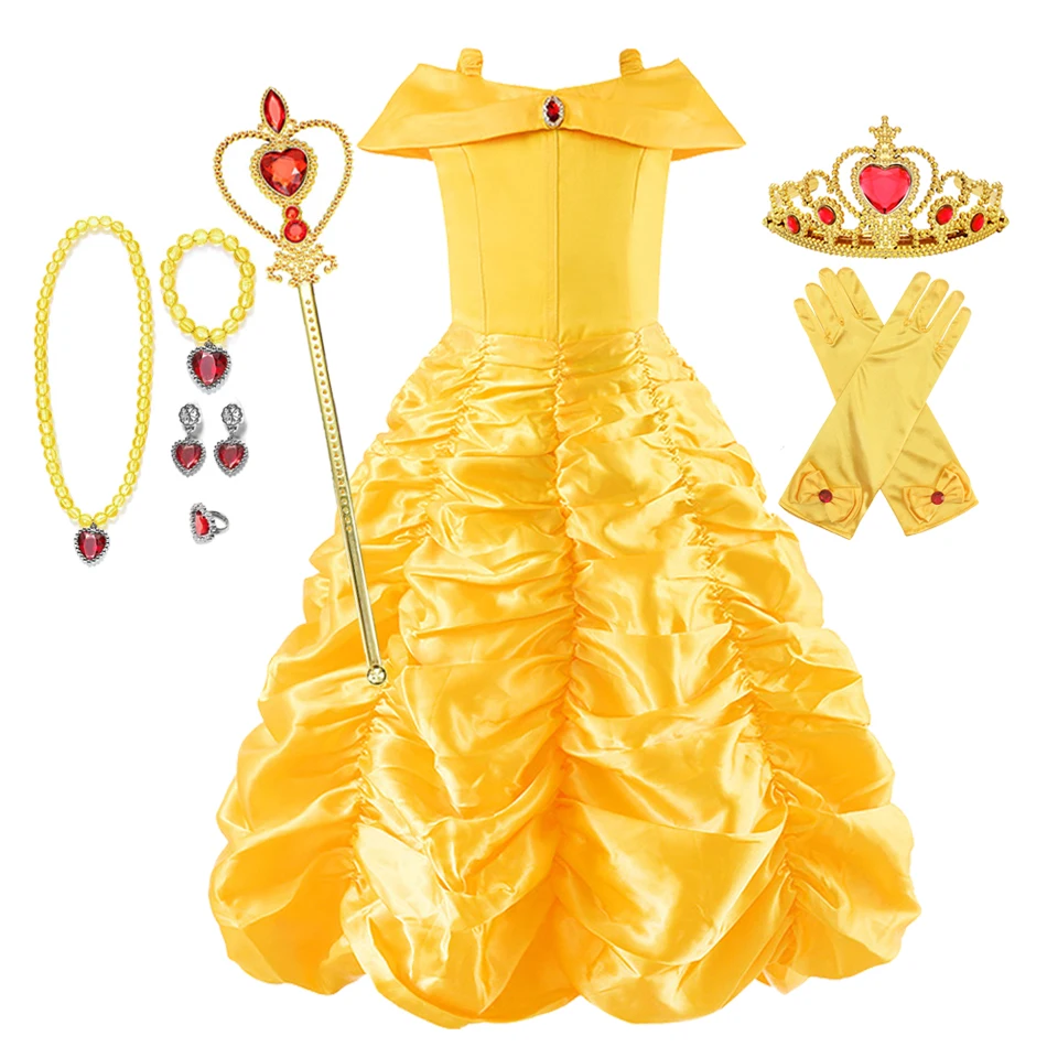 Princess Dress Halloween Cosplay Belle Costumes Beauty and The Beast Kid Dress For 2-10Y Girls Birthday Party Children Clothing