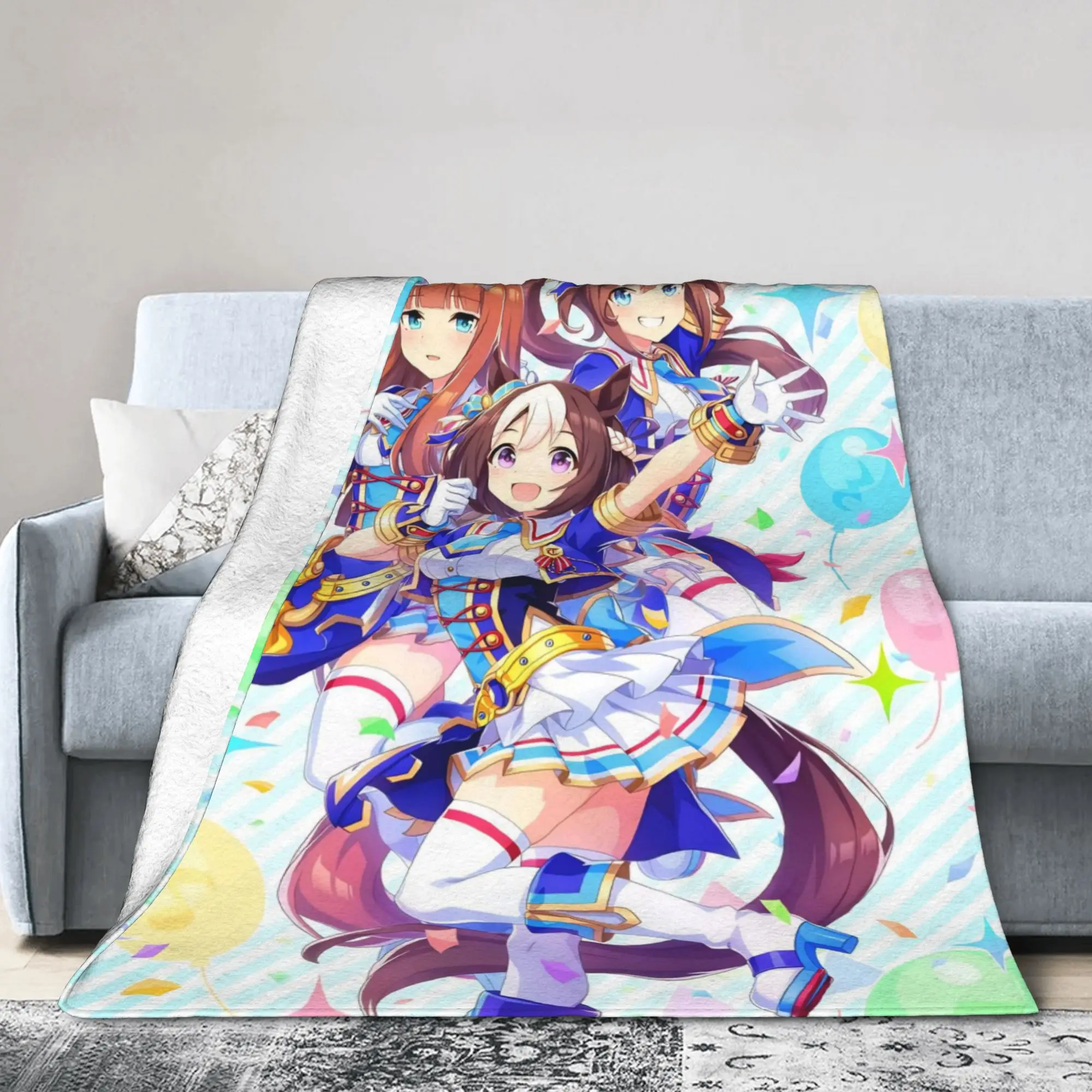 Uma Musume Pretty Derby Flannel Blanket Cute Anime Funny Throw Blankets for Home 200x150cm Bedspread