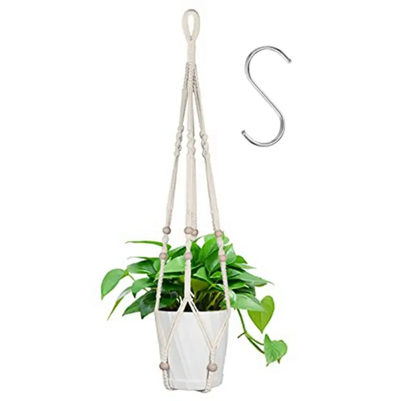 Fits for Hanging Baskets, 4 Pack Cotton Rope Macrame Plant Hanger with 4 Hanging Hooks - 80CM & 100CM