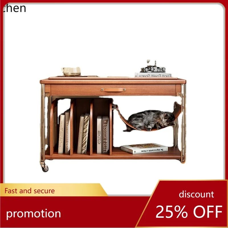 

YFY Solid Wood Mobile Side Table Magazine Cabinet Integrated Multifunctional Storage Cabinet Simple