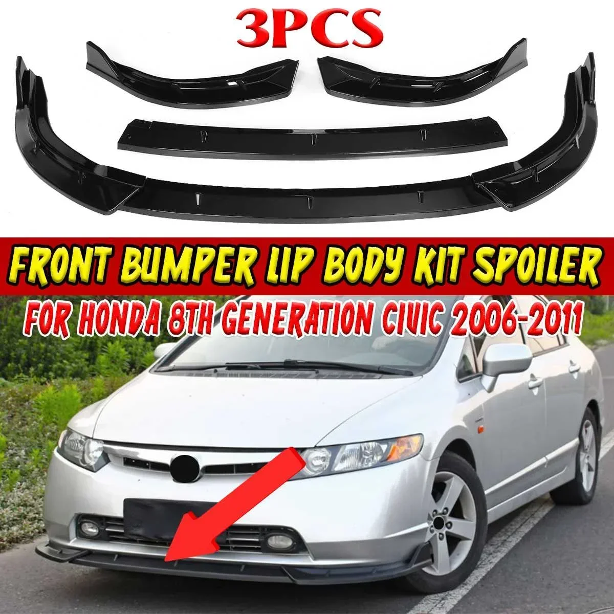 

New Car Front Bumper Lip Splitter Surround Molding Cover Trim Body Kit For Honda For Civic 8th Generation 2006-2011 Body Kit