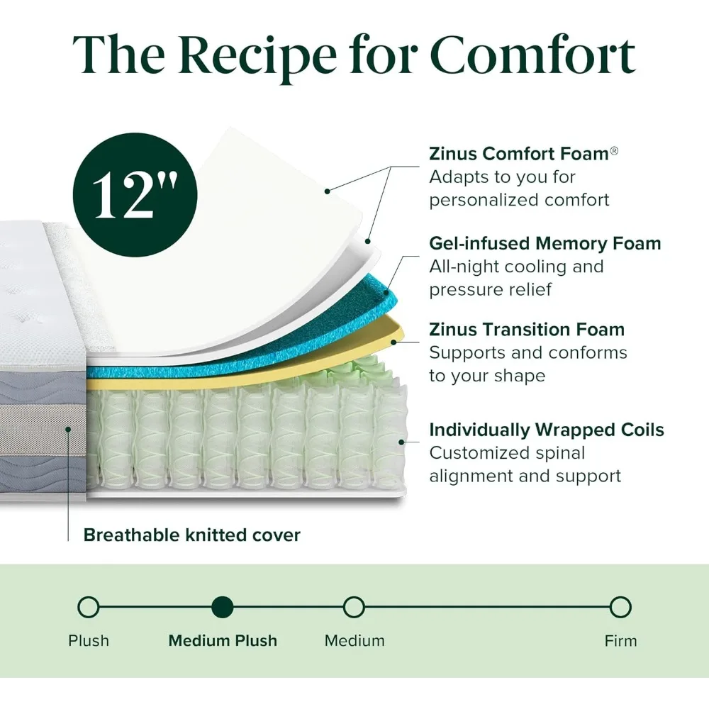 Cooling Comfort Support Hybrid Mattress [New Version], Queen, Fiberglass free, Medium Plush, Cooling Motion Isolation