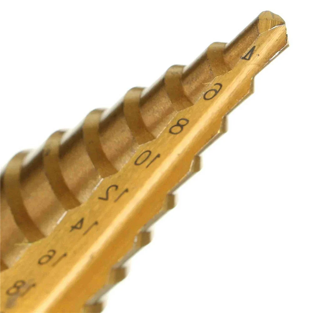 

1pc 4-22mm Titanium Coated Step Drill HSS Straight Flute Pagoda Hex Shank Woodworking Tool Hole Cutter Bit