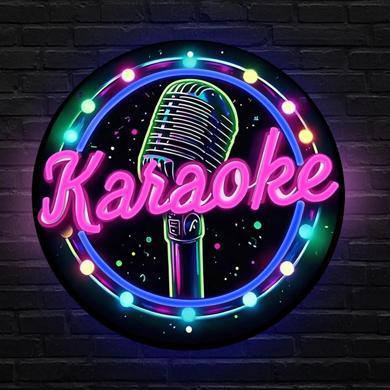 Karaoke Microphone Neon Sign USB Dimmable LED Light for Bar KTV Music Studio Man Cave Dance Parties Wall Decor Night Light Gifts