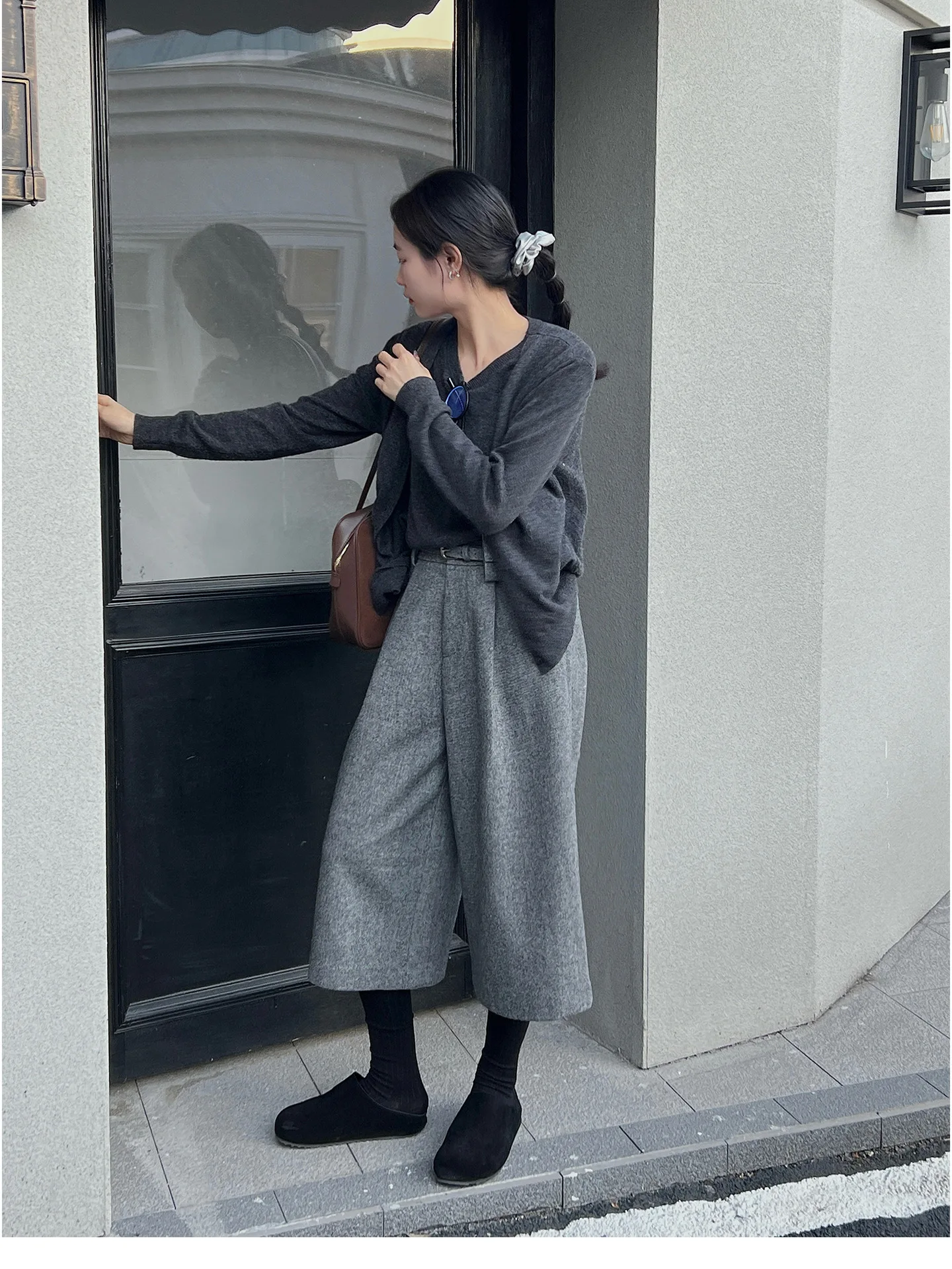 

Шерстяные брюки-палаццо с высокой талией, прямые, повседневные, укороченные, женские, модные, осень-зима, новинка