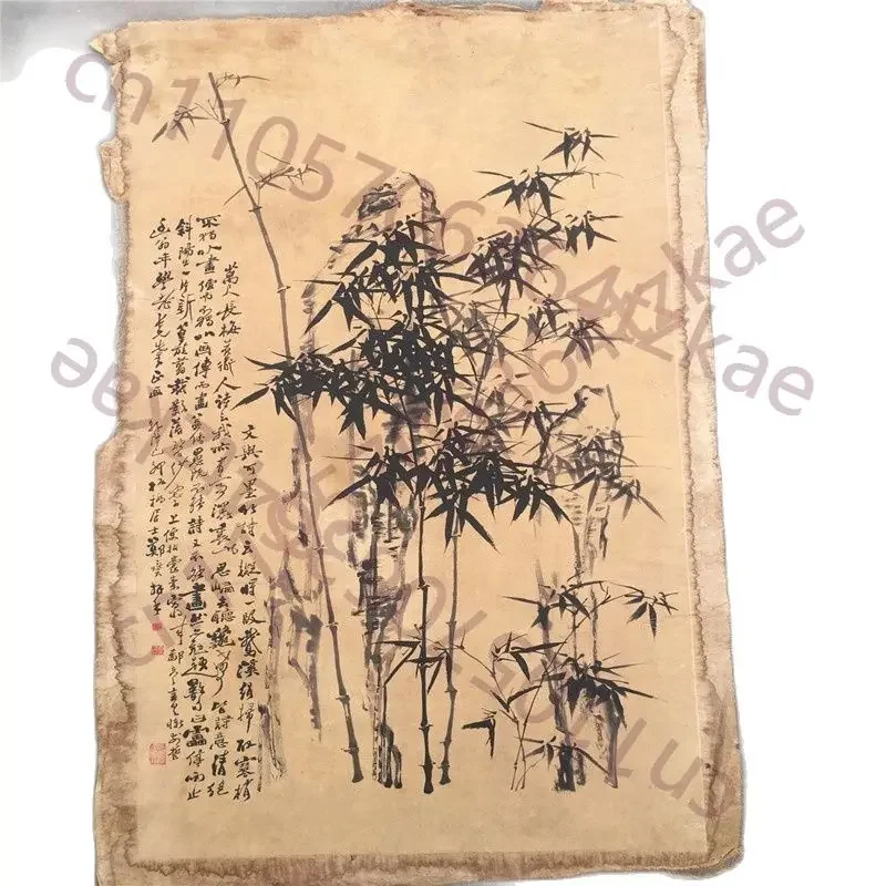 Chinese Old Scroll Zheng Banqiao Bamboo Painting Rice Paper Painting Slice Wall painting