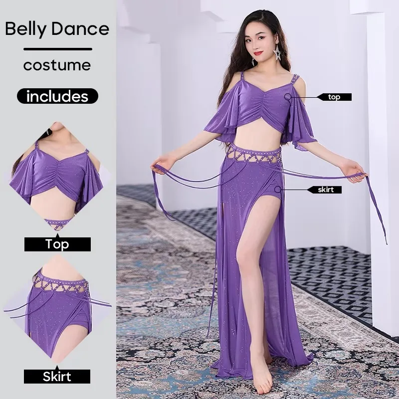 Women Belly Dance Costume Set Top and Skirt 2 Pieces Set Tassels Sexy Suit for Adult Stage Performance Wear