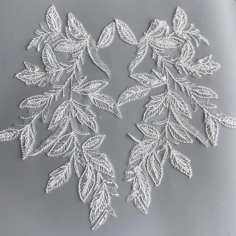 Embroidered Cloth Stickers for Wedding Dress, 3D Beaded Sequins, Lace Leaves, Ivory Flower, Children\'s Clothing Accessories, New