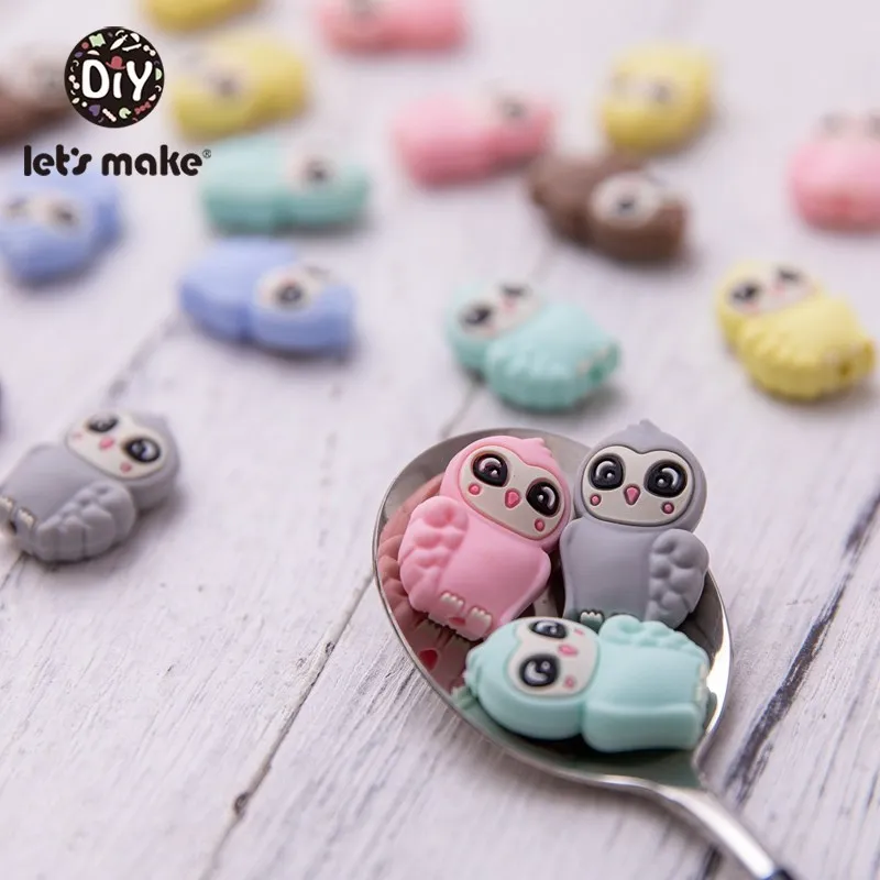 10PCS Owl Food Grade Silicone Beads Baby Silicone Teether Silicone DIY Teether Necklace Accessorie Infant Chew Toys