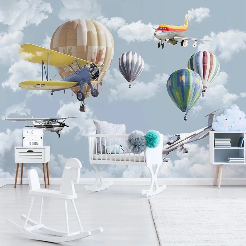 papel-de-parede-personalizado-3d-pintado-a-mao-aviao-balao-quarto-infantil-mural-nordico-sala-de-estar-quarto-restaurante