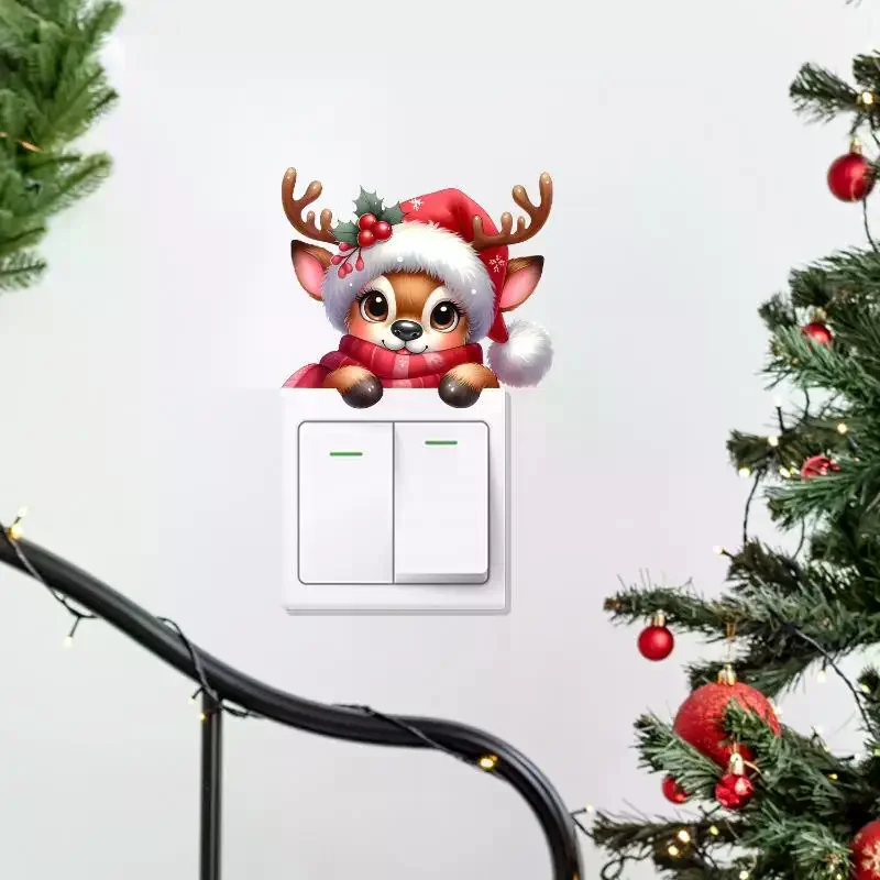 Очаровательная-наклейка-на-стену-с-изображением-Санта-Клауса-и-оленя-идеально-подходит-для-выключателей-необходимая-для-рождественских-и-новогодних-торжеств