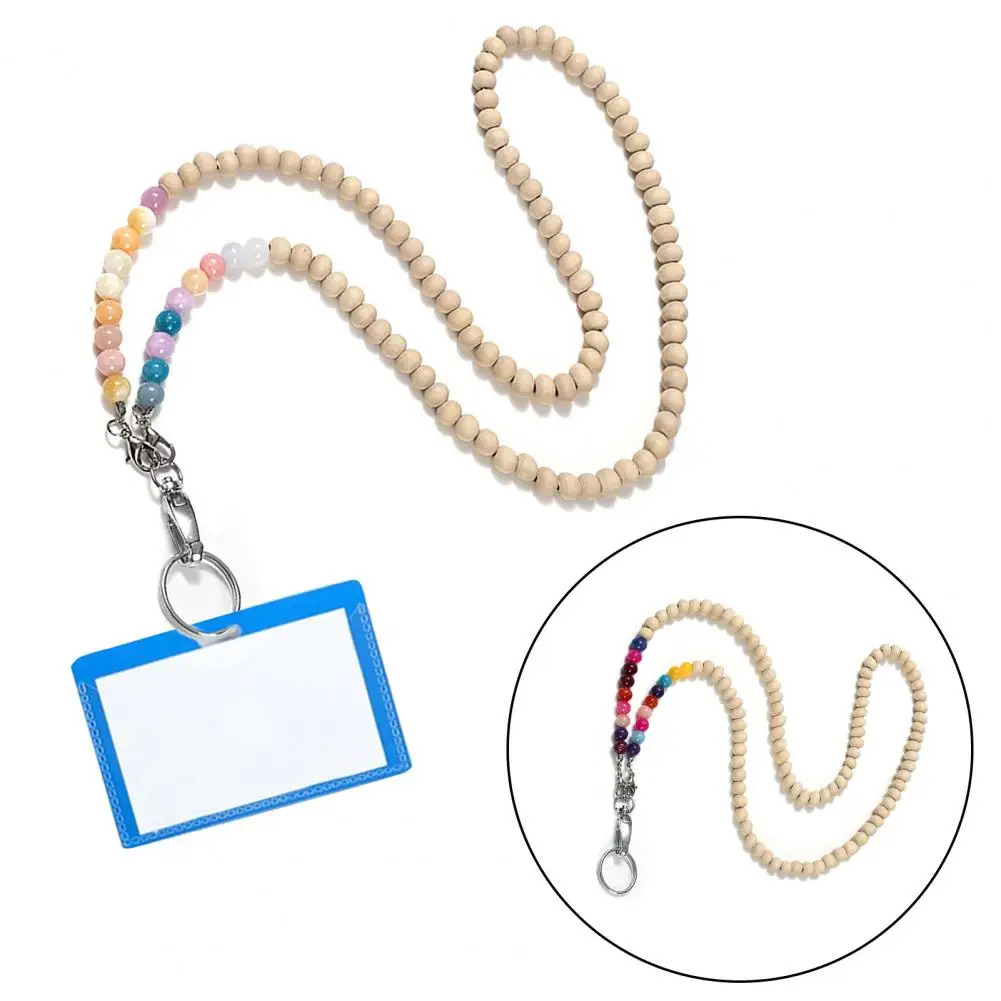 Cruise Ship Lanyard Work Card Lanyard Stylish Beaded Lanyard with Lobster Clasp Keyring Natural Wood Beads Id Badge for Work