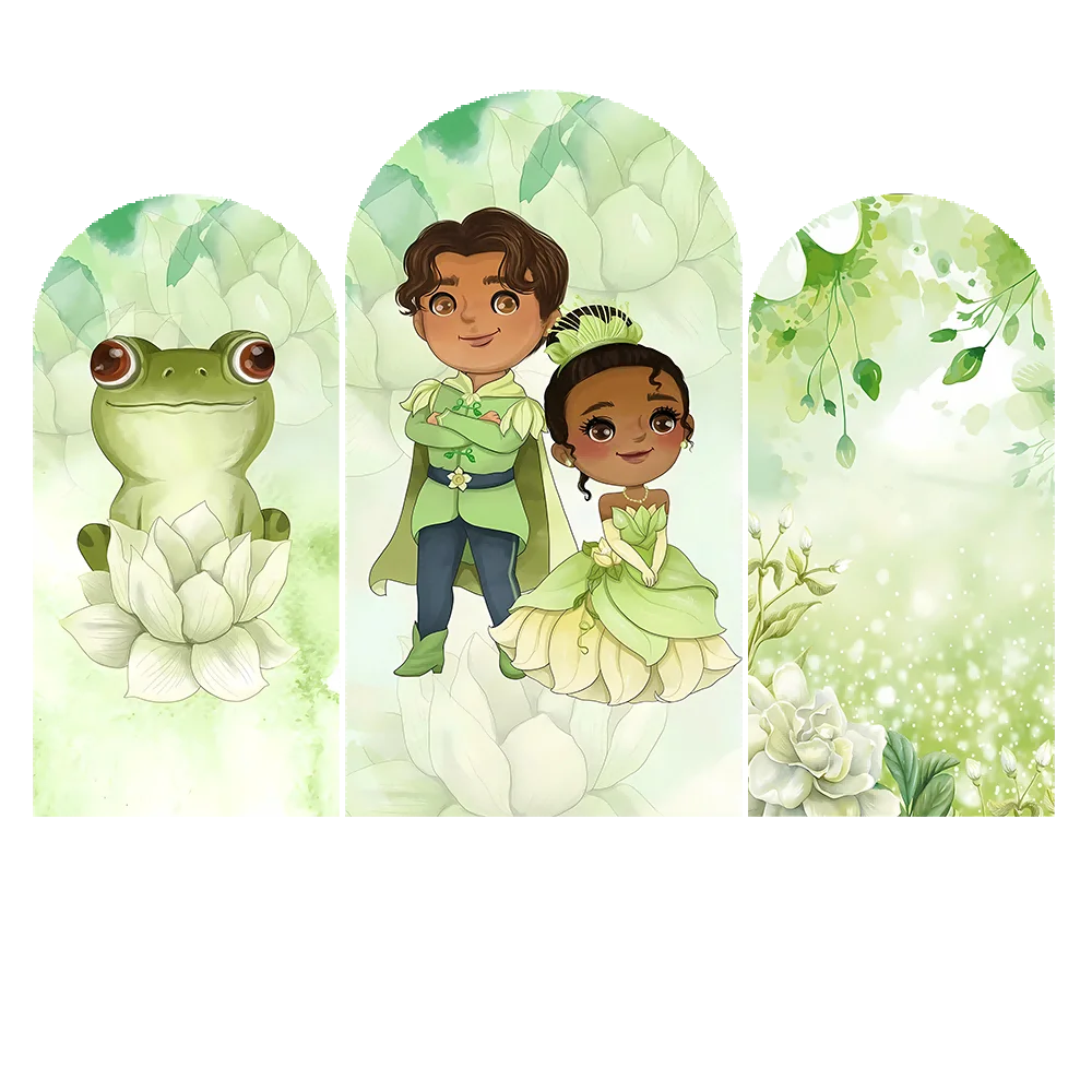 

Фон с аркой и лягушкой принцессы Диснея для девочек, декор для стены первого дня рождения, зеленый арочный фон