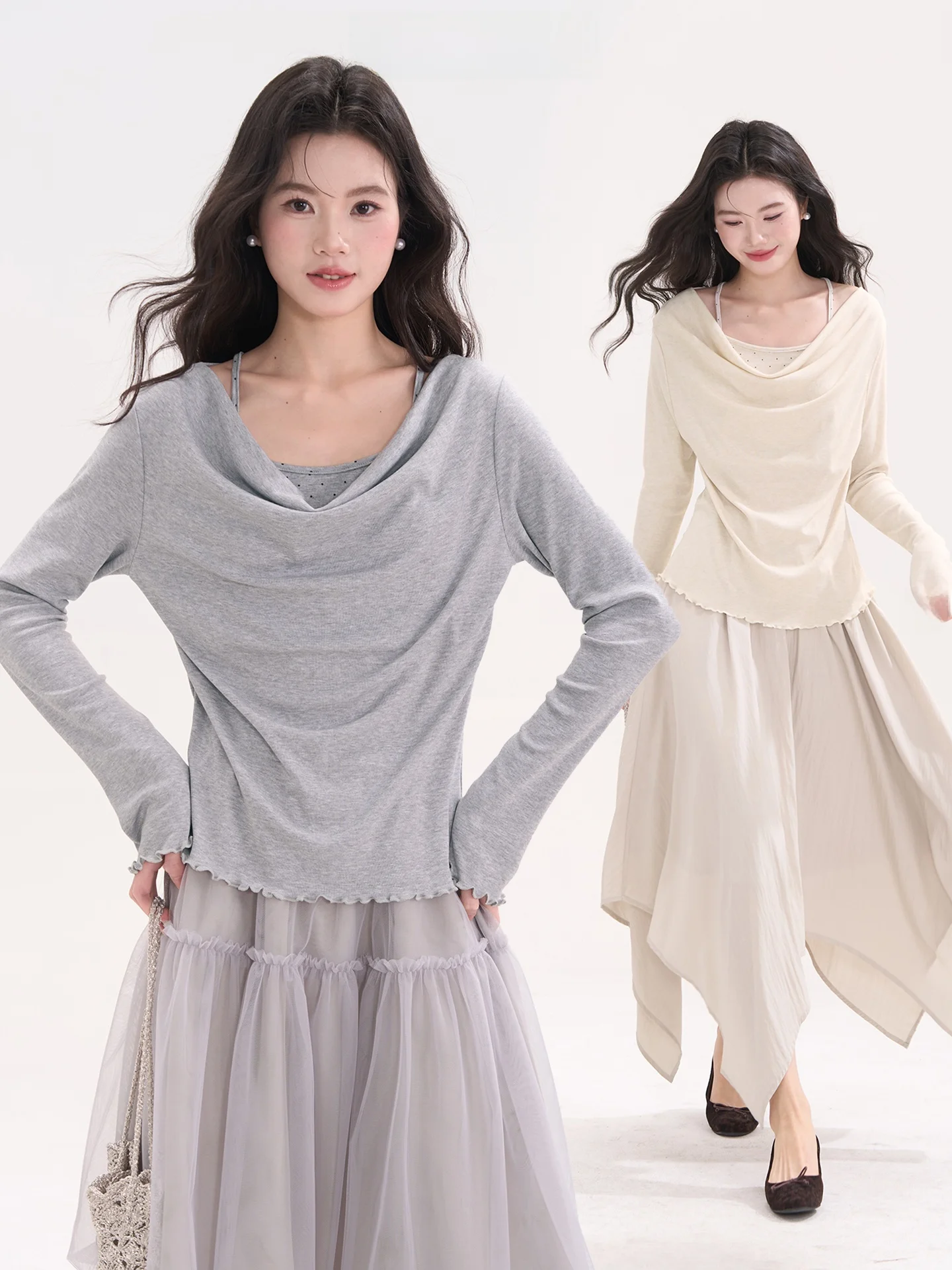 

Ele Long Sve T-irt Women's Polka Dot ter Ne Top Comfortable Cotton Blend Breathable Skin-Friendly Chinese Made