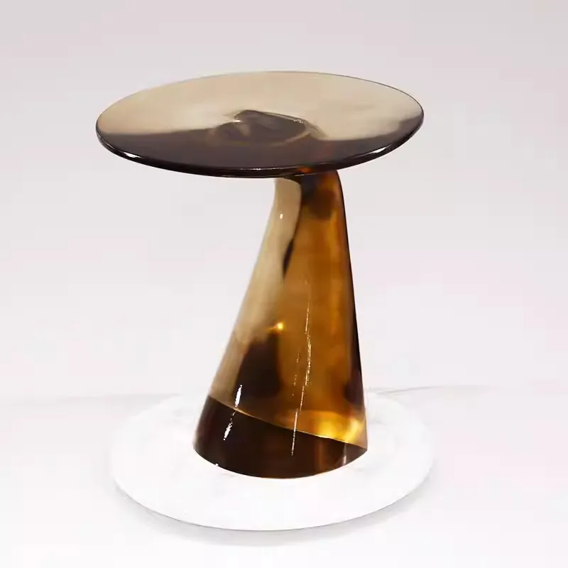 Luxury-Style Hotel Villa Decoration Resin Acrylic Transparent Edge Table Simple Style Furniture Art Design Round Coffee Table