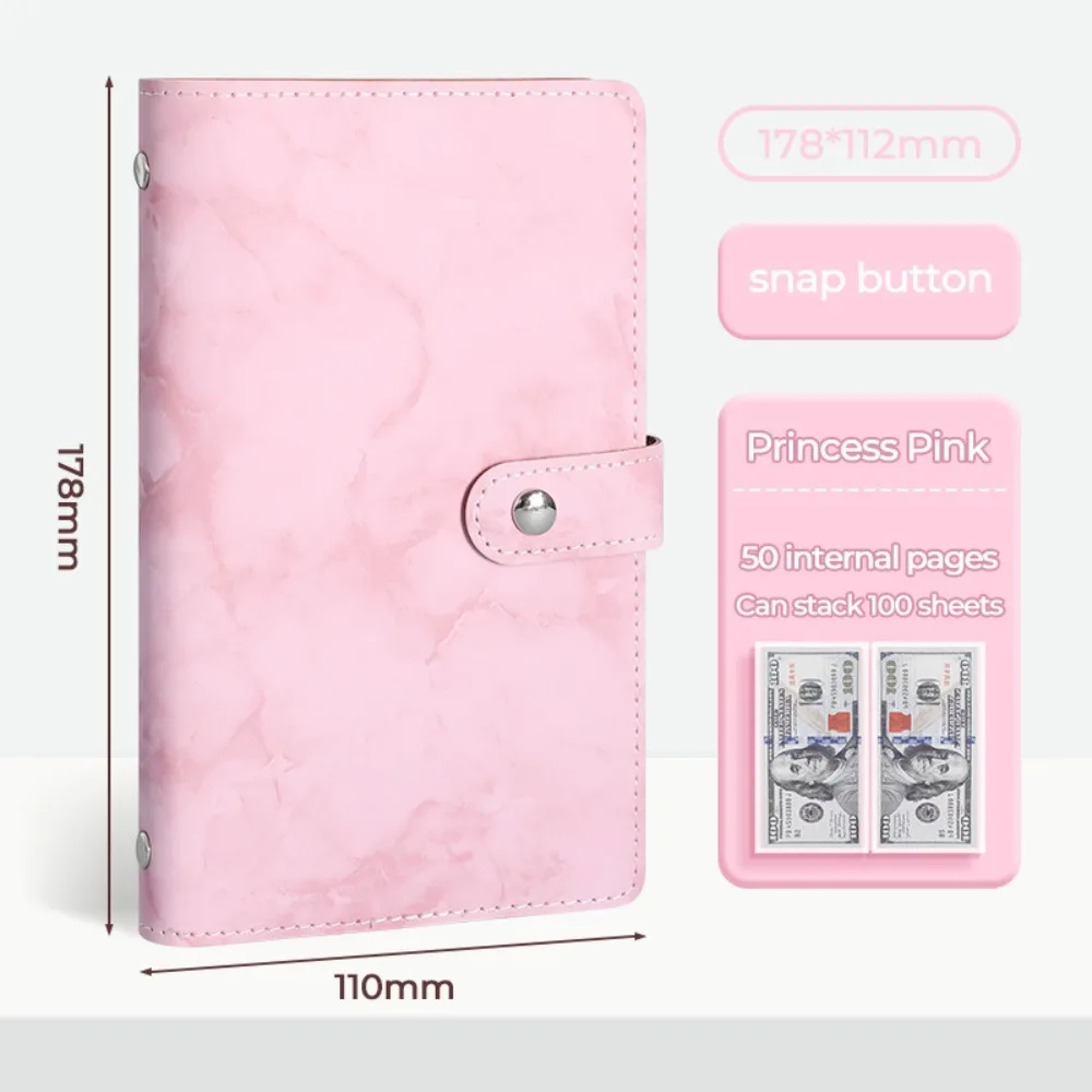 New PU Cash Deposit Book Marble Patterns Snap Button Design Cash Saving Book 100 Pockets Budget Planner Budget Planning