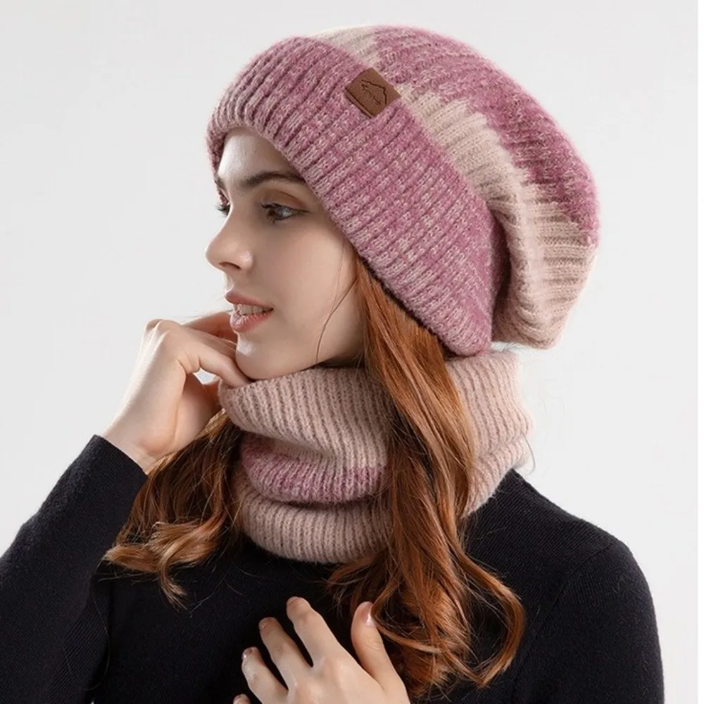 Gorro de invierno suave, conjunto de bufanda, gorro de punto térmico grueso de diseño elegante, protección térmica, gorro de lana cálido con forro polar