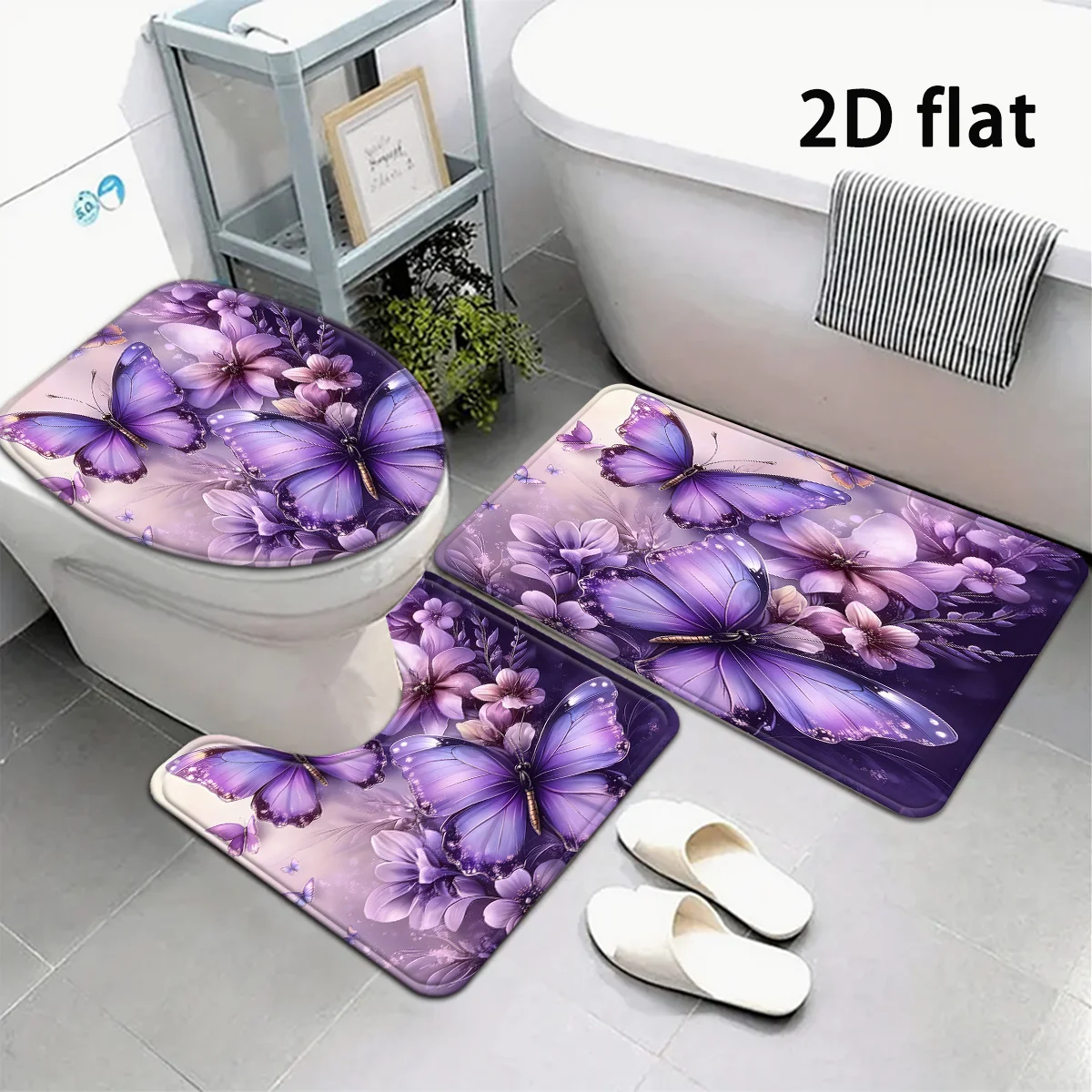 

Non Slip Bathroom Bath Mat Rug Doormat Floral Butterfly Design for Toilet Floor Shower Mat Decor Household Mat Rug