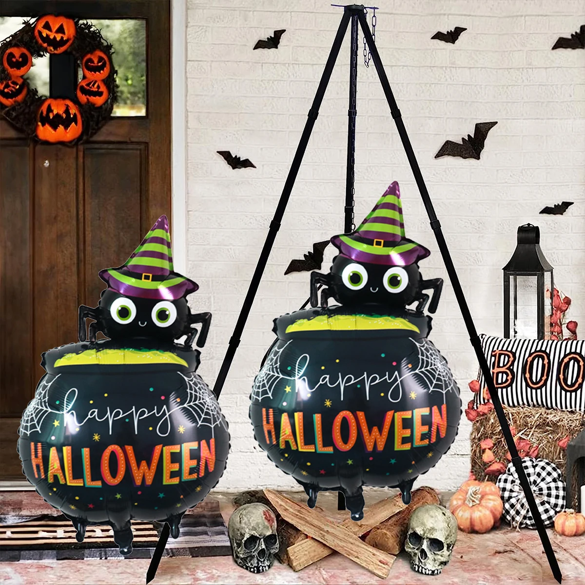 2pcs Halloween spider pot balloons, Halloween party birthday party horror spooky family atmosphere decoration