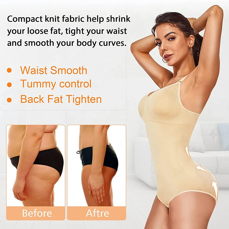 Women Bodysuit Tummy Control Seamless Shapewear Full Body Shaper One Piece Built-In Bra Jumpsuit Tops Compression Belly Corset