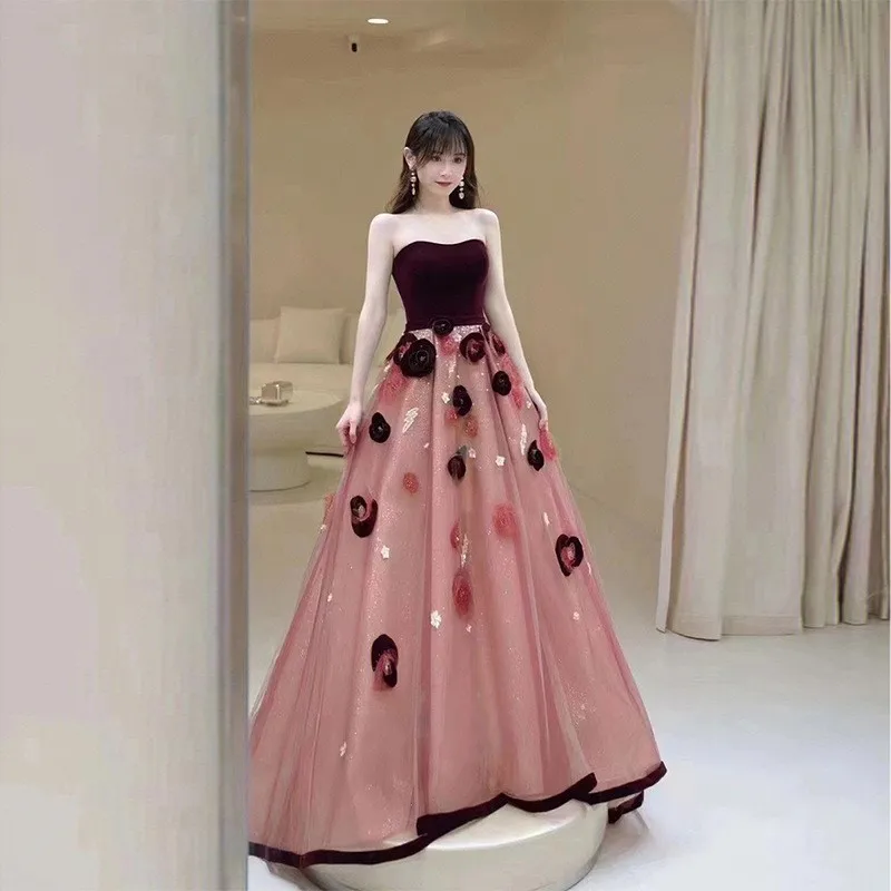 

Puffed sleeve toasting art examination vocal performance dress