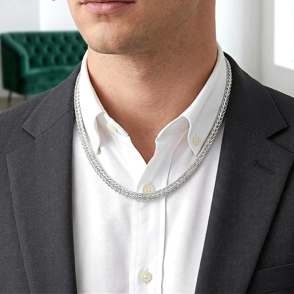 Simple 925 silver 6mm square bar necklace. Available in lengths ranging from 20 to 26 inches. Suitable for both men and women.