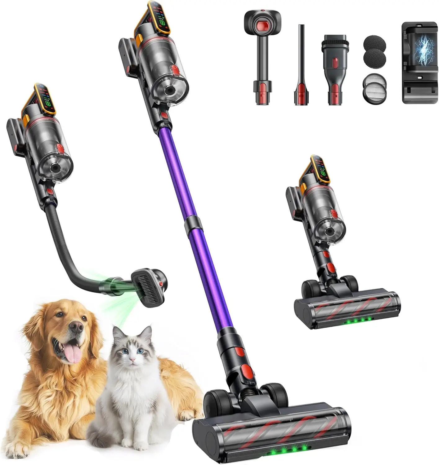 

Cordless Stick Vacuum Cleaner 55KPa 650W 70Mins with Pet Brush, Hose, Wall Mount, Auto Mode for Home Carpet Pet Hair
