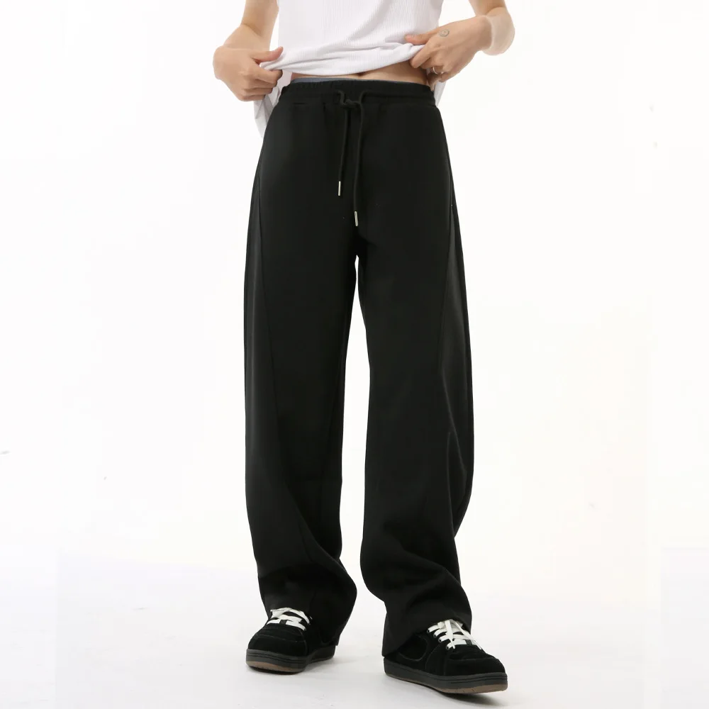 

SYUHGFA Korean Style Loose Men's Wear Solid Color Pants Causal Wide Leg Straight Male Trousers Simple New Autumn 2024