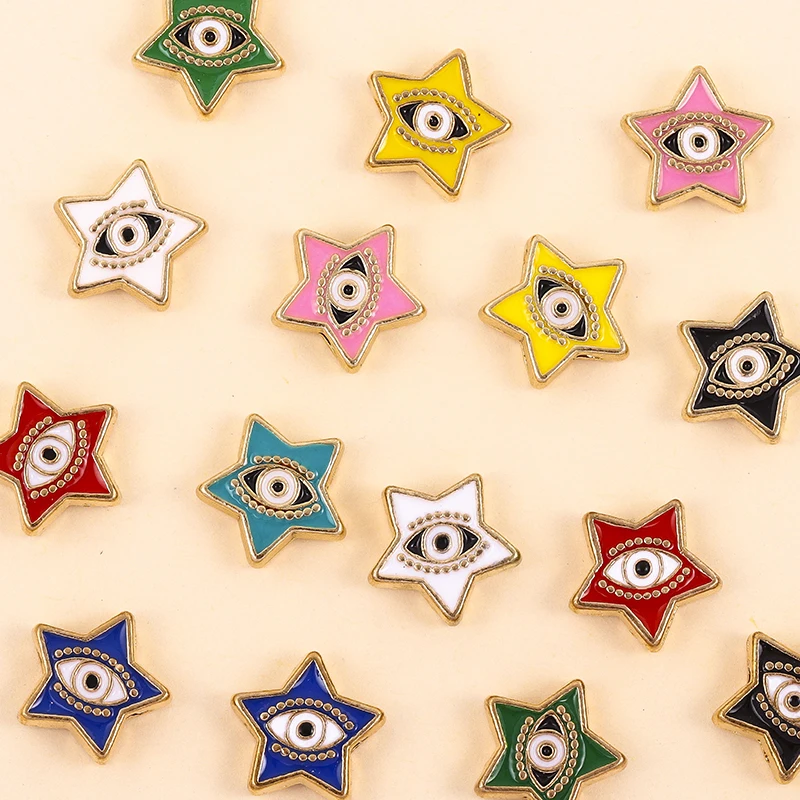 10Pcs 10mm Star Shape Alloy Colored Double Faced Enamel Evil Eye Loose Spacer Beads for DIY Jewelry Making Bracelet Charm Beads