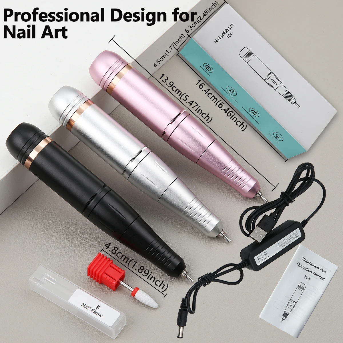 เครื่องเจียรเล็บแบบปากกา 35000 รอบต่อนาที พร้อมสาย USB ชาร์จไฟได้ ชุดเครื่องเจียรเล็บแบบพกพา อุปกรณ์ทำเล็บสำหรับร้านเสริมสวย