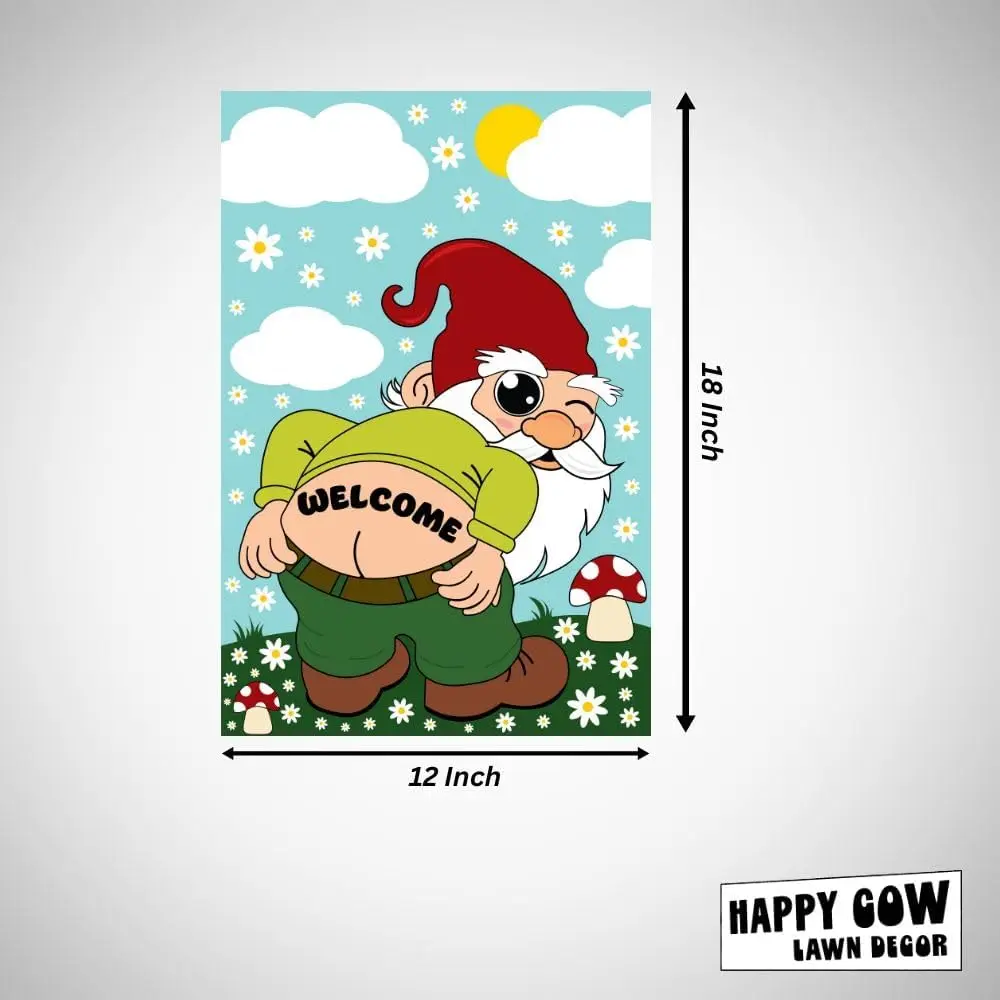 Welcome Butt Gnome Double-Sided Garden Flag 12x18 Fall Yard Decor, Outdoor Garden Welcome Flag for Lawn, Farm and Patio Bann EEZ