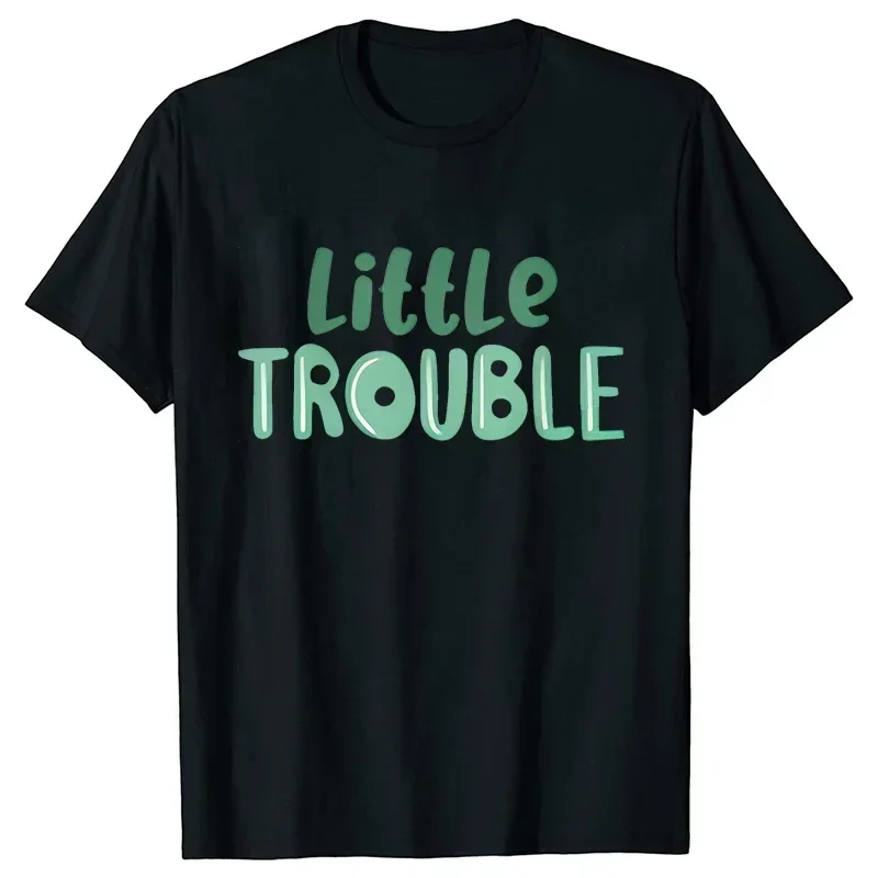 Big Trouble Little Trouble Father and Son Daughter T-Shirt Funny Graphic Y2k Tops Father\'s Dad Clothes Matching Family Tees